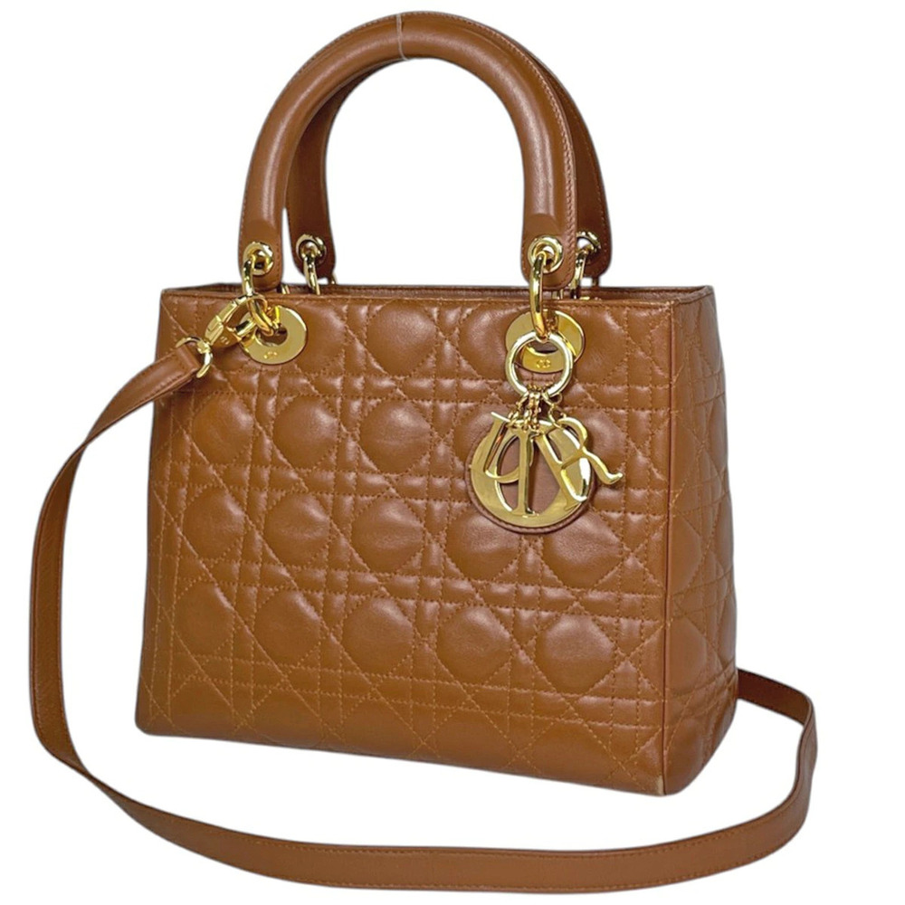 Christian Dior Lady Cannage Leather Handbag Brown